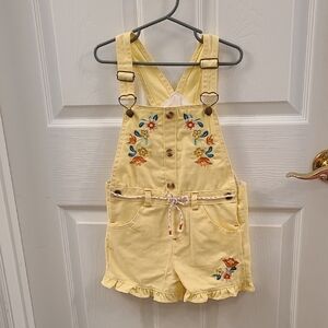 Yellow Ruffled Overalls with High-Waisted Design